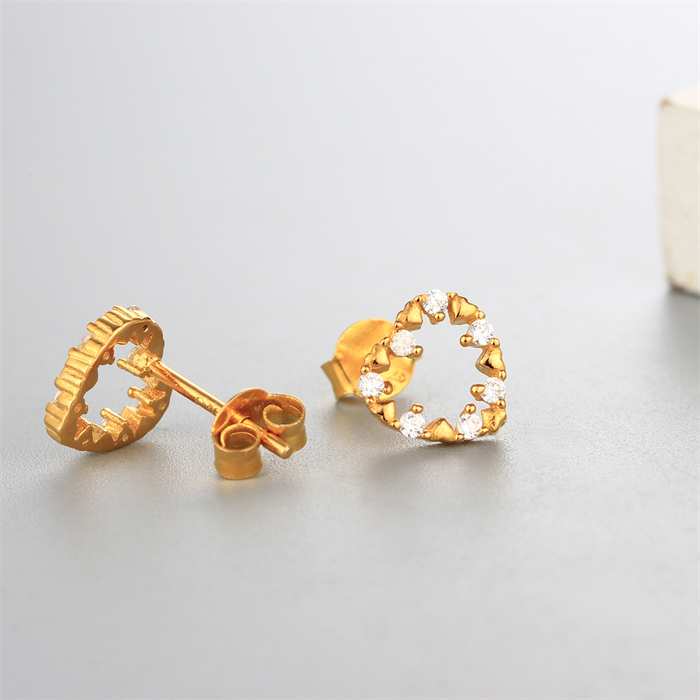 925 Sterling Silver CZ Hollow Heart Stud Earrings