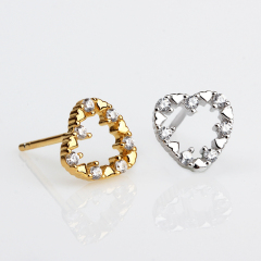 925 Sterling Silver CZ Hollow Heart Stud Earrings