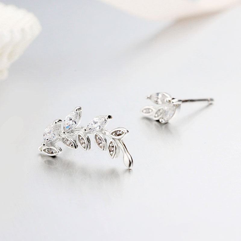 925 Silver Cubic Zirconia Leaves Earrings Set