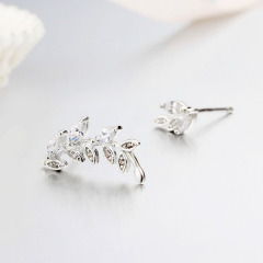 925 Silver Cubic Zirconia Leaves Earrings Set