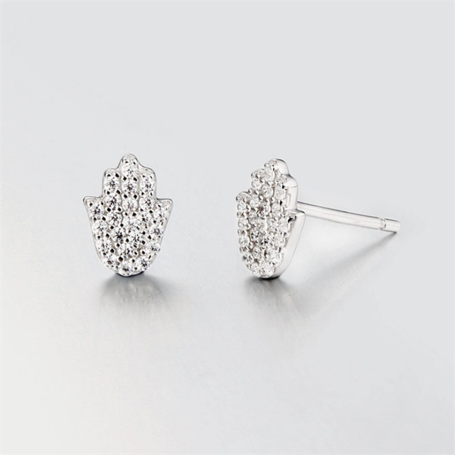 925 Sterling Silver Cubic Zirconia Hand Stud Earrings