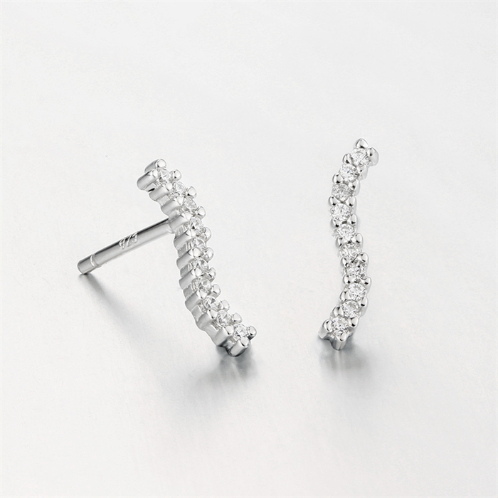 925 Sterling Silver Cubic Zirconia Bending Strip Stud Earrings