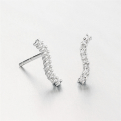 925 Sterling Silver Cubic Zirconia Bending Strip Stud Earrings