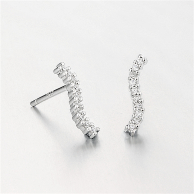 925 Sterling Silver Cubic Zirconia Bending Strip Stud Earrings
