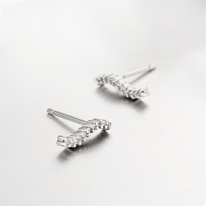925 Sterling Silver Cubic Zirconia Bending Strip Stud Earrings