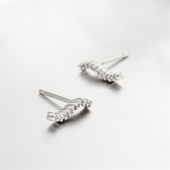 925 Sterling Silver Cubic Zirconia Bending Strip Stud Earrings