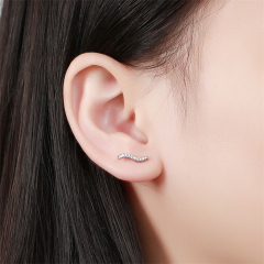 925 Sterling Silver Cubic Zirconia Bending Strip Stud Earrings