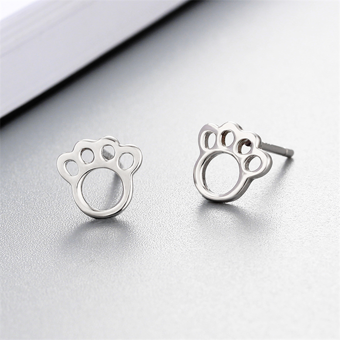 925 Sterling Silver Cute Hollow Paw Stud Earrings