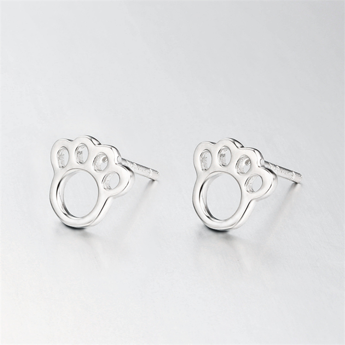 925 Sterling Silver Cute Hollow Paw Stud Earrings