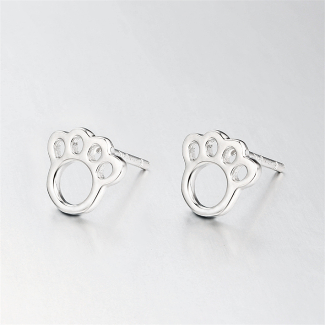 925 Sterling Silver Cute Hollow Paw Stud Earrings