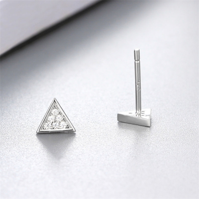 925 Sterling Silver CZ Triangle Stud Earrings
