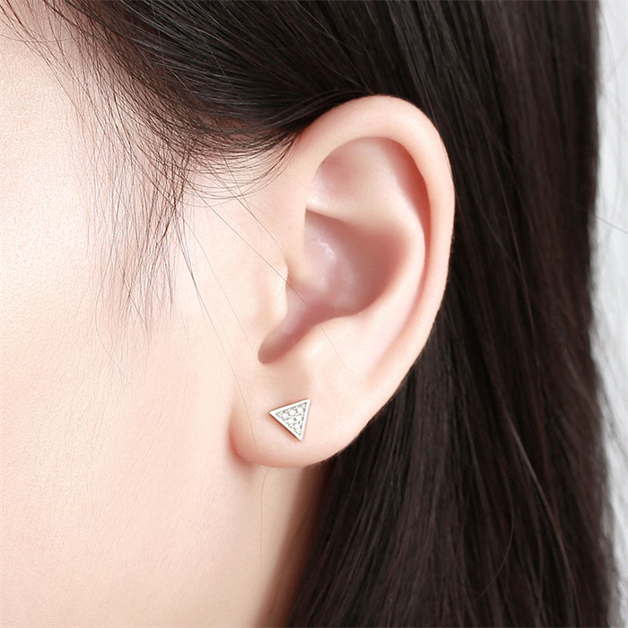 925 Sterling Silver CZ Triangle Stud Earrings