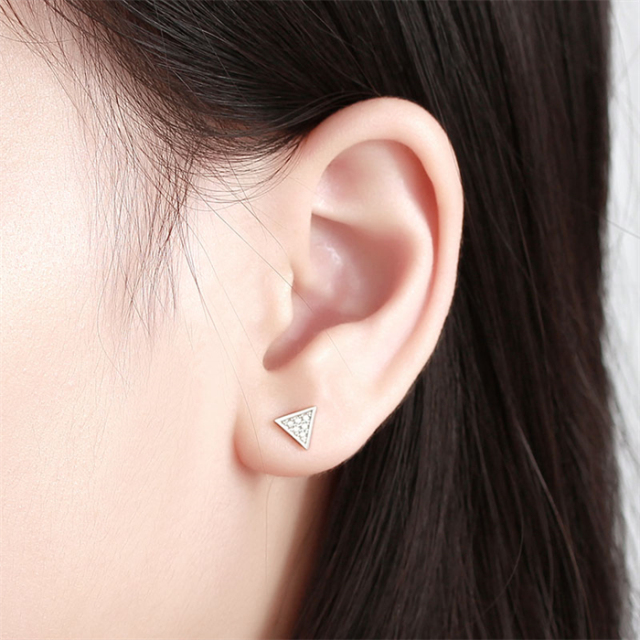 925 Sterling Silver CZ Triangle Stud Earrings
