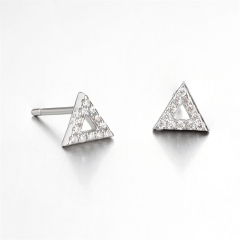 925 Sterling Silver CZ Hollow Triangle Stud Earrings