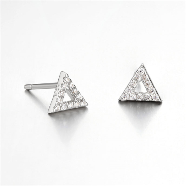 925 Sterling Silver CZ Hollow Triangle Stud Earrings