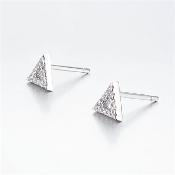 925 Sterling Silver CZ Hollow Triangle Stud Earrings