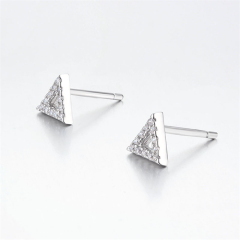 925 Sterling Silver CZ Hollow Triangle Stud Earrings