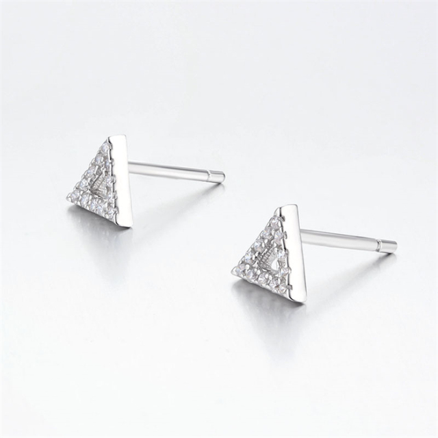 925 Sterling Silver CZ Hollow Triangle Stud Earrings