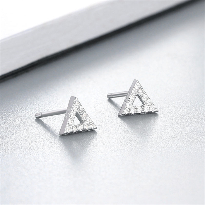 925 Sterling Silver CZ Hollow Triangle Stud Earrings