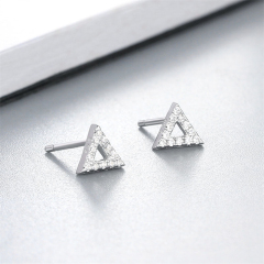 925 Sterling Silver CZ Hollow Triangle Stud Earrings