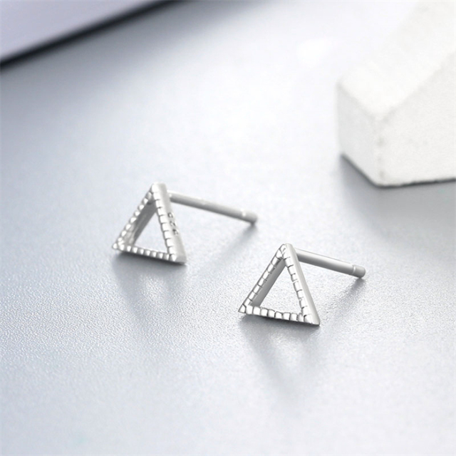 925 Sterling Silver Hollow Triangle Stud Earrings