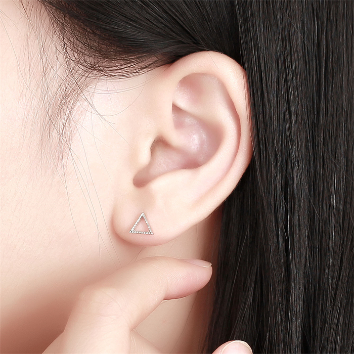 925 Sterling Silver Hollow Triangle Stud Earrings