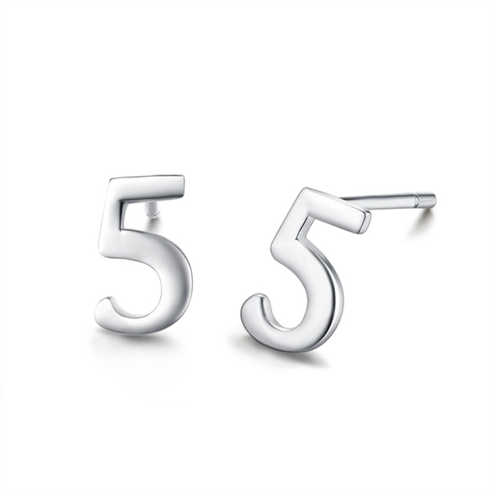 925 Sterling Silver Number 5 Stud Earrings