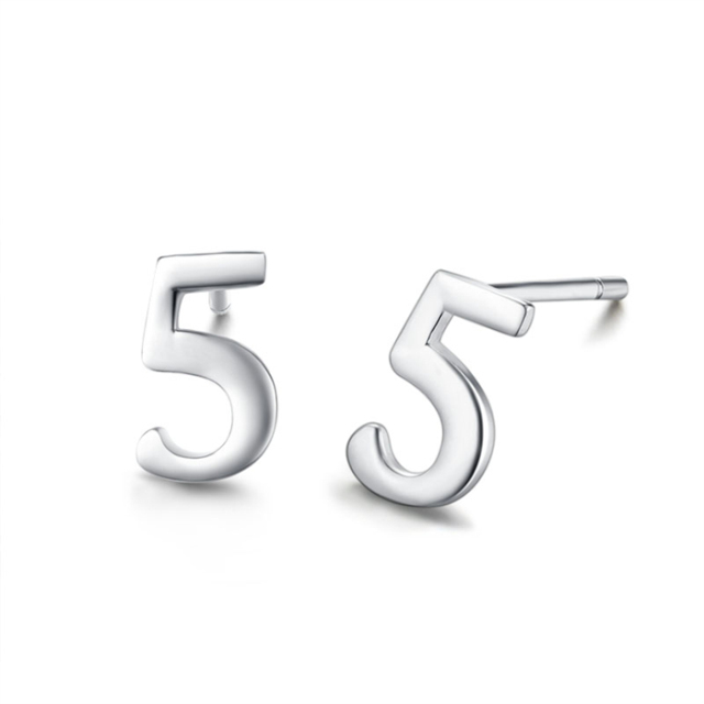 925 Sterling Silver Number 5 Stud Earrings