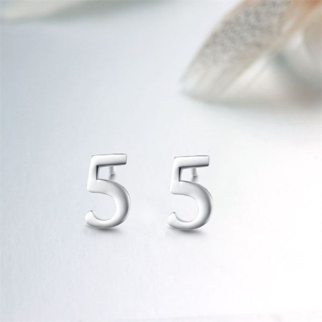 925 Sterling Silver Number 5 Stud Earrings