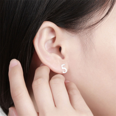 925 Sterling Silver Number 5 Stud Earrings