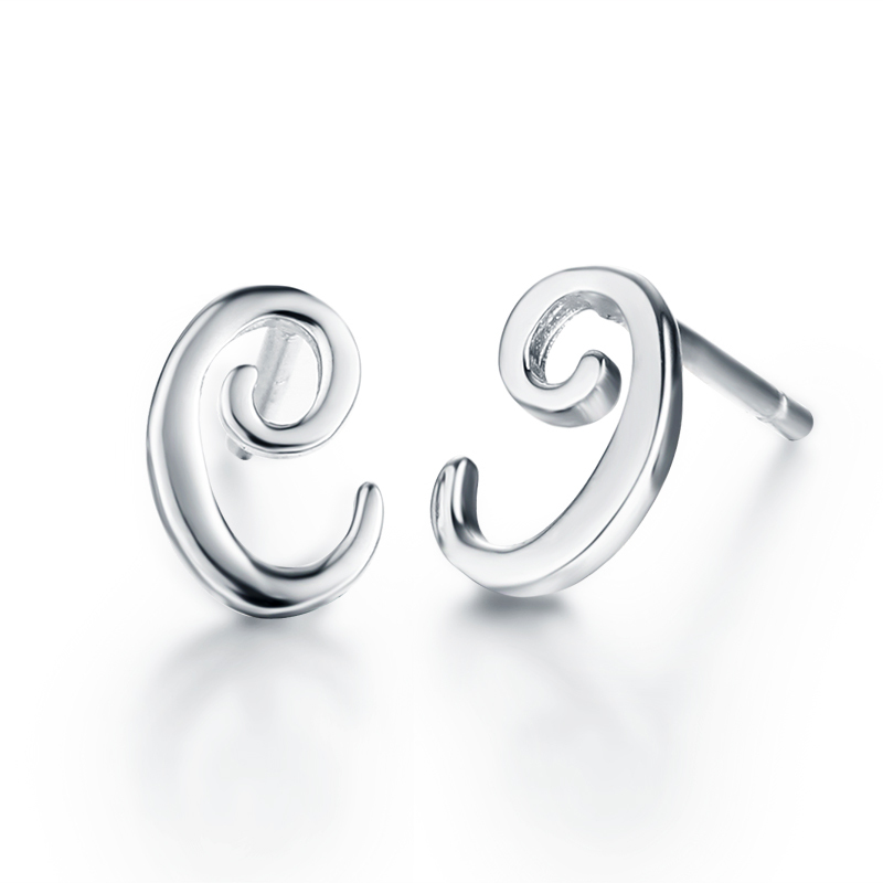 925 Sterling Silver Letter Alphabet E Stud Earrings