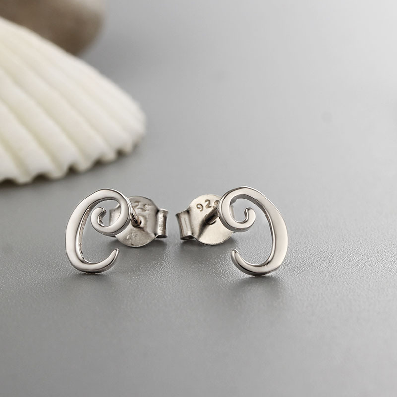 925 Sterling Silver Letter Alphabet E Stud Earrings