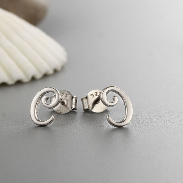 925 Sterling Silver Letter Alphabet E Stud Earrings