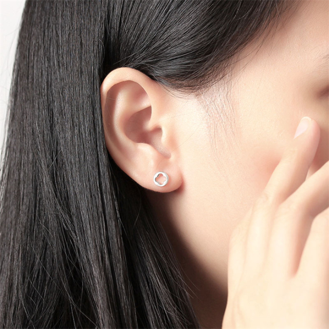 925 Sterling Silver Round Hollow Stud Earrings