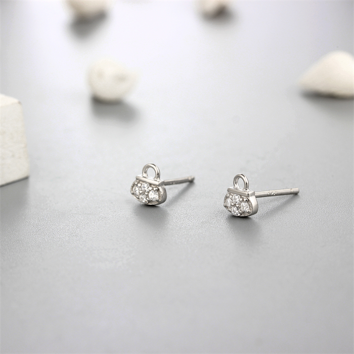 925 Sterling Silver Cubic Zirconia Bag Design Stud Earrings
