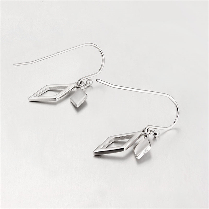 925 Sterling Silver Diamond Shaped Drop Hook Earrings