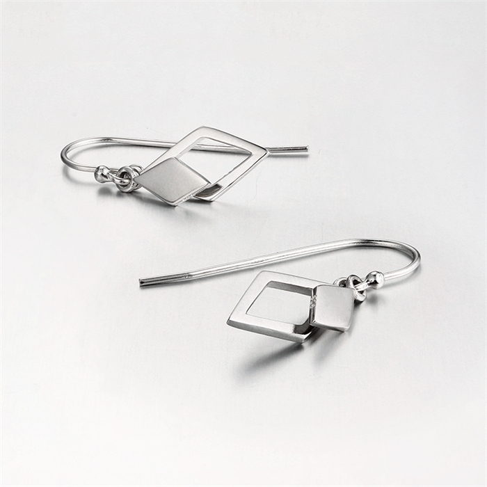 925 Sterling Silver Diamond Shaped Drop Hook Earrings