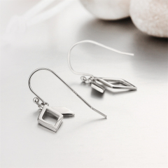 925 Sterling Silver Diamond Shaped Drop Hook Earrings