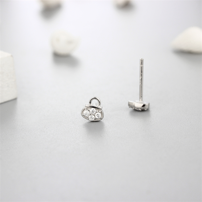 925 Sterling Silver Cubic Zirconia Bag Design Stud Earrings