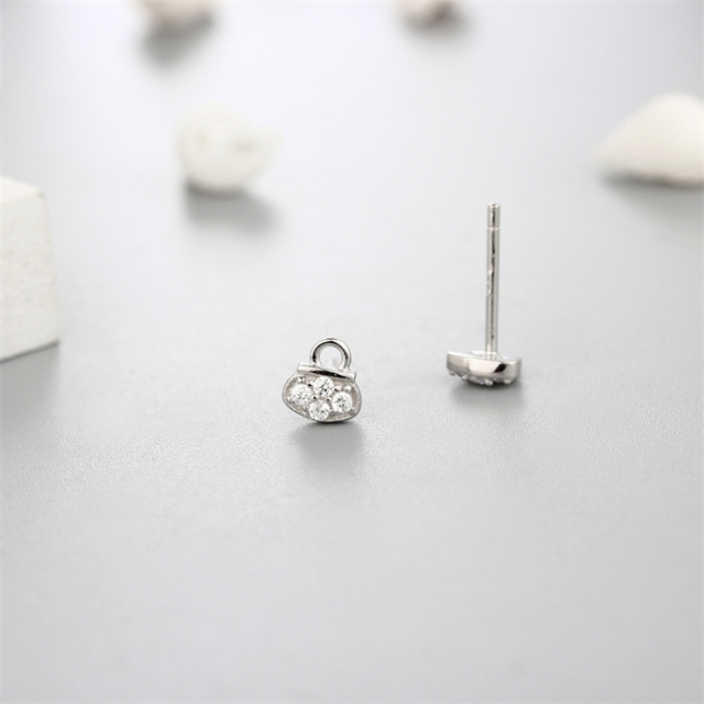 925 Sterling Silver Cubic Zirconia Bag Design Stud Earrings