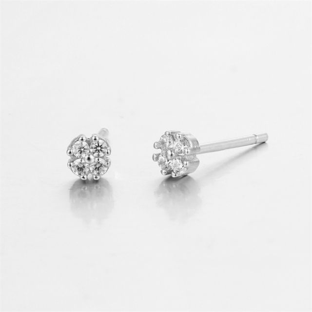 925 Sterling Silver Cubic Zirconia Small Flower Stud Earrings