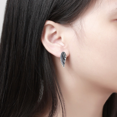 925 Sterling Silver Wing Feather Drop Earrings
