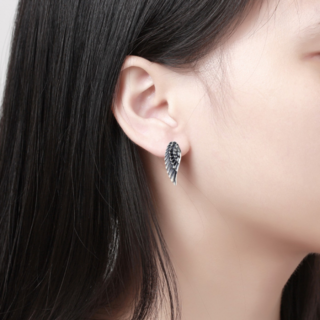 925 Sterling Silver Wing Feather Drop Earrings