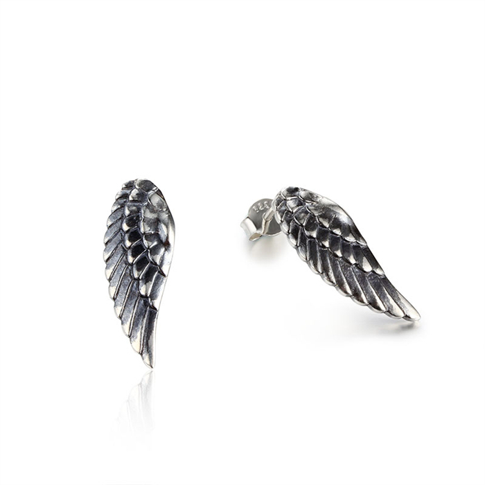 925 Sterling Silver Wing Feather Drop Earrings