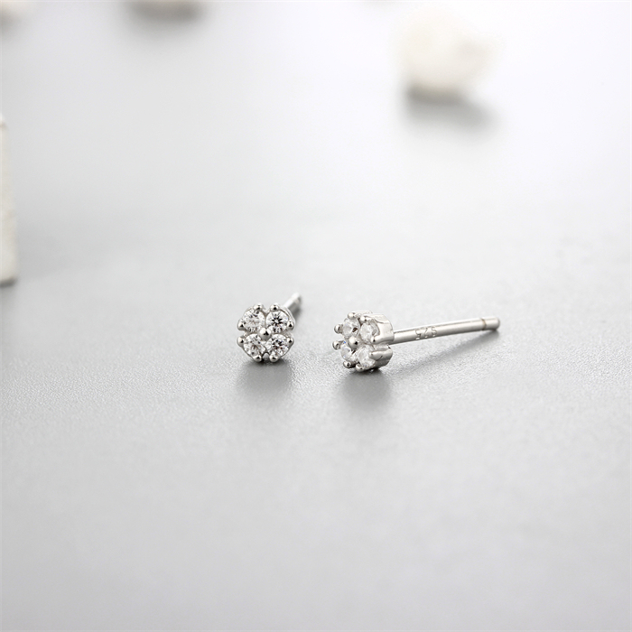 925 Sterling Silver Cubic Zirconia Small Flower Stud Earrings