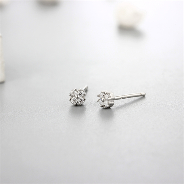 925 Sterling Silver Cubic Zirconia Small Flower Stud Earrings
