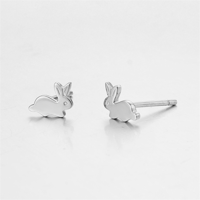 925 Sterling Silver Lovely Rabbit Stud Earrings For Cute Girls