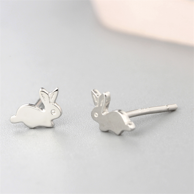 925 Sterling Silver Lovely Rabbit Stud Earrings For Cute Girls