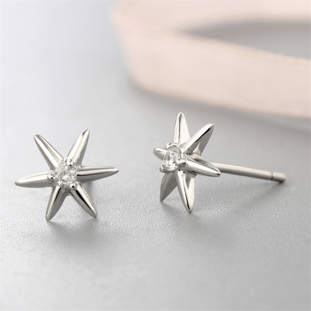 925 Sterling Silver CZ Star Stud Earrings