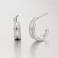 925 Sterling Silver Cubic Zirconia Semi-Circle Stud Earrings